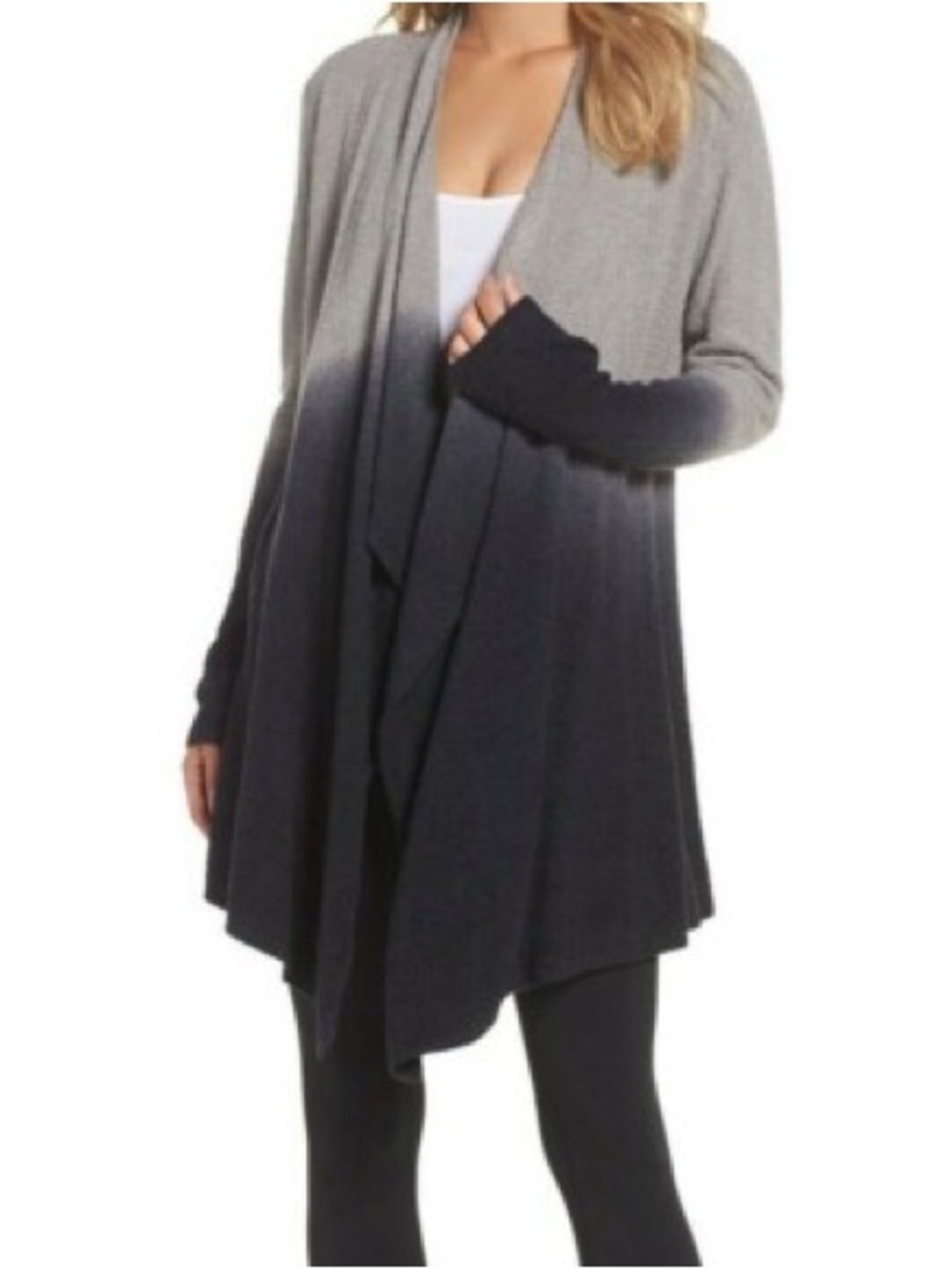 Barefoot Dreams Ombre Open Front Cardigan in Gray and Black - S/M
